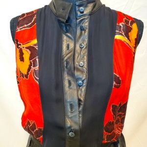 Hanley Sleeveless Button up Blouse, Red,Black, Yellow, Medium